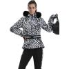 GSOU SNOW Women’s Ski Jacket Snowboard Warm Winter Short Slim Snow Coat Jacket Mountain Windproof Waterproof Insulated Hooded(Leopard White)