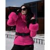 GSOU SNOW Women’s Ski Jacket Snowboard Warm Winter Short Slim Snow Coat Jacket Mountain Windproof Waterproof Insulated Hooded(Rose)
