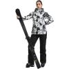 GSOU SNOW Women’s Ski Jackets and Pants Set Snowboarding Snowsuit Snow Coat Hooded Waterproof Windproof(Black Flower White)