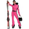 GSOU SNOW Womens Ski Suit One Piece Snowsuit Snowboard Slim Insulated Jumpsuit Jacket Waterproof Windproof for Outdoor Sports(Rose Red)