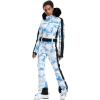 GSOU SNOW Womens Ski Suit One Piece Snowsuit Snowboard Slim Insulated Jumpsuit Jacket Waterproof Windproof for Outdoor Sports(Tie Dyed Blue)