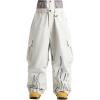 GSOU SNOW Men Baggy Snowboard Pants Women Snow Pants Waterproof Cargo Snowboarding Ski Pants with Reflective Flame Graphic(Beige)