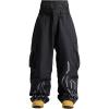 GSOU SNOW Men Baggy Snowboard Pants Women Snow Pants Waterproof Cargo Snowboarding Ski Pants with Reflective Flame Graphic(Black)