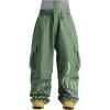 GSOU SNOW Men Baggy Snowboard Pants Women Snow Pants Waterproof Cargo Snowboarding Ski Pants with Reflective Flame Graphic(Green)