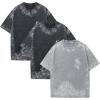 GSOU SNOW Men Oversized T Shirt Cotton Casual Unisex Short Sleeve Vintage Baggy Tee Shirts Washed Mens Streetwear(Black+grey+black)