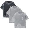 GSOU SNOW Men Oversized T Shirt Cotton Casual Unisex Short Sleeve Vintage Baggy Tee Shirts Washed Mens Streetwear(Black+grey+grey)