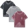 GSOU SNOW Men Oversized T Shirt Cotton Casual Unisex Short Sleeve Vintage Baggy Tee Shirts Washed Mens Streetwear(Black+grey+red)