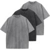 GSOU SNOW Men Oversized T Shirt Cotton Casual Unisex Short Sleeve Vintage Baggy Tee Shirts Washed Mens Streetwear(Washed Black Grey Grey)