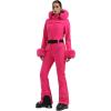 GSOU SNOW Ski Suit Womens One Piece Snowsuit Snowboard Jacket Slim Snow Jumpsuit Faux Fur Ski Outfit Waterproof Windproof(Rose Red)