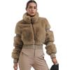 GSOU SNOW Women Ski Jacket Faux Fur Snowboard Coat Snow Cropped Jacket Winter Outdoor Warm(Khaki)