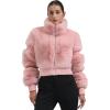 GSOU SNOW Women Ski Jacket Faux Fur Snowboard Coat Snow Cropped Jacket Winter Outdoor Warm(Pink)