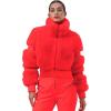 GSOU SNOW Women Ski Jacket Faux Fur Snowboard Coat Snow Cropped Jacket Winter Outdoor Warm(Red)