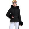 GSOU SNOW Women’s Ski Jacket Snowboard Warm Winter Short Slim Snow Coat Jacket Mountain Windproof Waterproof Insulated Hooded(Black 1)