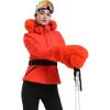 GSOU SNOW Women’s Ski Jacket Snowboard Warm Winter Short Slim Snow Coat Jacket Mountain Windproof Waterproof Insulated Hooded(Orange 1)