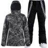 GSOU SNOW Women’s Ski Jackets and Pants Set Snowboarding Snowsuit Snow Coat Hooded Waterproof Windproof(Black Flowers)