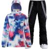 GSOU SNOW Women’s Ski Jackets and Pants Set Snowboarding Snowsuit Snow Coat Hooded Waterproof Windproof(Black Multicolor)