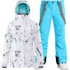 GSOU SNOW Women’s Ski Jackets and Pants Set Snowboarding Snowsuit Snow Coat Hooded Waterproof Windproof(Blue White 1)