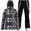 GSOU SNOW Women’s Ski Jackets and Pants Set Snowboarding Snowsuit Snow Coat Hooded Waterproof Windproof(Green Black Rhombus)