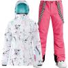 GSOU SNOW Women’s Ski Jackets and Pants Set Snowboarding Snowsuit Snow Coat Hooded Waterproof Windproof(Pink White 1)