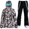 GSOU SNOW Women’s Ski Jackets and Pants Set Snowboarding Snowsuit Snow Coat Hooded Waterproof Windproof(Purple Flower Black)