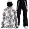 GSOU SNOW Women’s Ski Jackets and Pants Set Snowboarding Snowsuit Snow Coat Hooded Waterproof Windproof(White Flower Black)