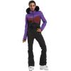 GSOU SNOW Womens Ski Suit One Piece Snowsuit Snowboard Slim Insulated Jumpsuit Jacket Waterproof Windproof for Outdoor Sports(Black Purple)