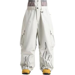 GSOU SNOW Men Baggy Snowboard Pants Women Snow Pants Waterproof Cargo Snowboarding Ski Pants with Reflective Flame Graphic(Beige)