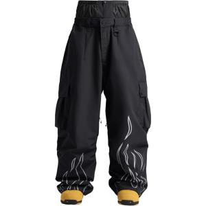 GSOU SNOW Men Baggy Snowboard Pants Women Snow Pants Waterproof Cargo Snowboarding Ski Pants with Reflective Flame Graphic(Black)