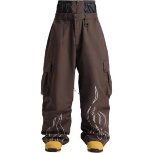 GSOU SNOW Men Baggy Snowboard Pants Women Snow Pants Waterproof Cargo Snowboarding Ski Pants with Reflective Flame Graphic(Dark Coffe)