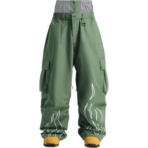 GSOU SNOW Men Baggy Snowboard Pants Women Snow Pants Waterproof Cargo Snowboarding Ski Pants with Reflective Flame Graphic(Green)