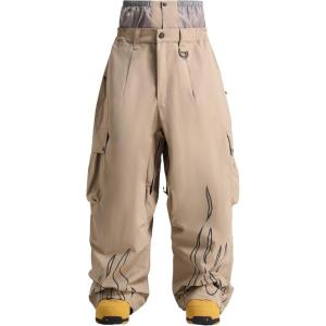 GSOU SNOW Men Baggy Snowboard Pants Women Snow Pants Waterproof Cargo Snowboarding Ski Pants with Reflective Flame Graphic(Khaki)
