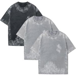 GSOU SNOW Men Oversized T Shirt Cotton Casual Unisex Short Sleeve Vintage Baggy Tee Shirts Washed Mens Streetwear(Black+grey+grey)