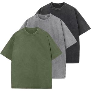 GSOU SNOW Men Oversized T Shirt Cotton Casual Unisex Short Sleeve Vintage Baggy Tee Shirts Washed Mens Streetwear(Washed Black Grey Grass Green)