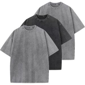 GSOU SNOW Men Oversized T Shirt Cotton Casual Unisex Short Sleeve Vintage Baggy Tee Shirts Washed Mens Streetwear(Washed Black Grey Grey)
