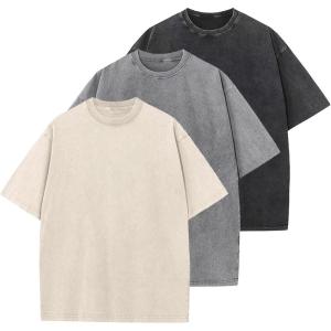 GSOU SNOW Men Oversized T Shirt Cotton Casual Unisex Short Sleeve Vintage Baggy Tee Shirts Washed Mens Streetwear(Washed Black Grey Khaki)