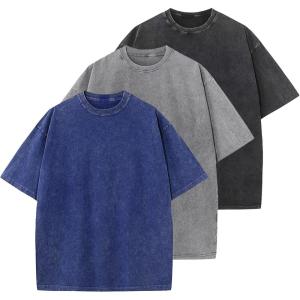 GSOU SNOW Men Oversized T Shirt Cotton Casual Unisex Short Sleeve Vintage Baggy Tee Shirts Washed Mens Streetwear(Washed Black Grey Navy)