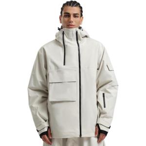 GSOU SNOW Men Ski Jacket Snowboard Waterproof Baggy Snow Coat Warm Winter Sport Hooded(Beige 1)