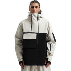 GSOU SNOW Men Ski Jacket Snowboard Waterproof Baggy Snow Coat Warm Winter Sport Hooded(Black Beige)
