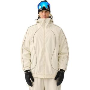 GSOU SNOW Men Ski Jacket Women Baggy Snowboard Jacket Snow Coat Mountain Jacket Hooded Waterproof Windproof Reflective Strip(Beige)