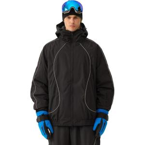 GSOU SNOW Men Ski Jacket Women Baggy Snowboard Jacket Snow Coat Mountain Jacket Hooded Waterproof Windproof Reflective Strip(Black)