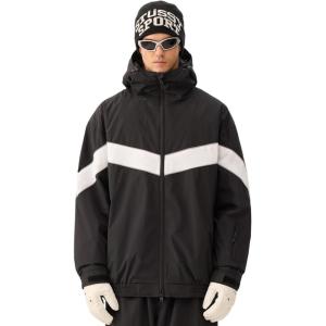 GSOU SNOW Men Snowboard Jacket Ski Baggy Women Snow Coat Waterproof Winter Sport Hooded Reflective Strip(Black)