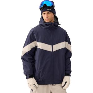 GSOU SNOW Men Snowboard Jacket Ski Baggy Women Snow Coat Waterproof Winter Sport Hooded Reflective Strip(Navy)