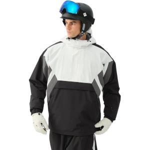 GSOU SNOW Men’s Baggy Snowboard Jackets Waterproof Ski Jacket Women Insulated Pullover 2L Snow Coat(White-black)
