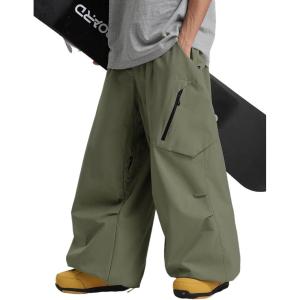 GSOU SNOW Mens Baggy Snowboard Pants Womens Snow Pants Loose Waterproof Ski Pants for Skiing(Army Green)