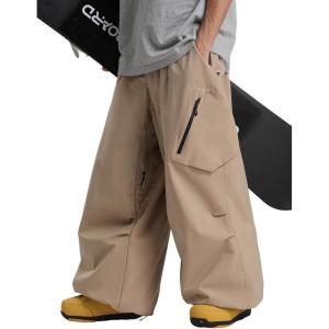 GSOU SNOW Mens Baggy Snowboard Pants Womens Snow Pants Loose Waterproof Ski Pants for Skiing(Khaki)