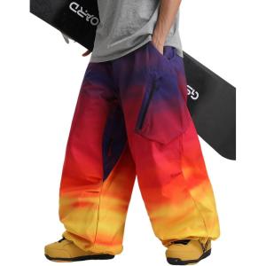 GSOU SNOW Mens Baggy Snowboard Pants Womens Snow Pants Loose Waterproof Ski Pants for Skiing(Red Yellow)