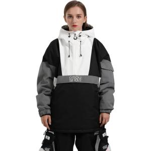 GSOU SNOW Ski Jacket Waterproof Windproof Snowboarding Men Women Insulated Warm Fabric(Black White)