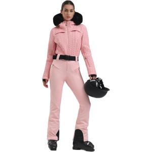 GSOU SNOW Ski Suit Women Snowsuit Slim One Piece Jumpsuit Snow Jackets Waterproof Winter Windproof Outdoor Sports Warm(All Pink)