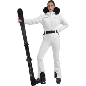 GSOU SNOW Ski Suit Women Snowsuit Slim One Piece Jumpsuit Snow Jackets Waterproof Winter Windproof Outdoor Sports Warm(All White)