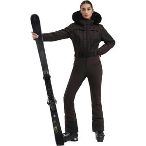 GSOU SNOW Ski Suit Women Snowsuit Slim One Piece Jumpsuit Snow Jackets Waterproof Winter Windproof Outdoor Sports Warm(Coffee)